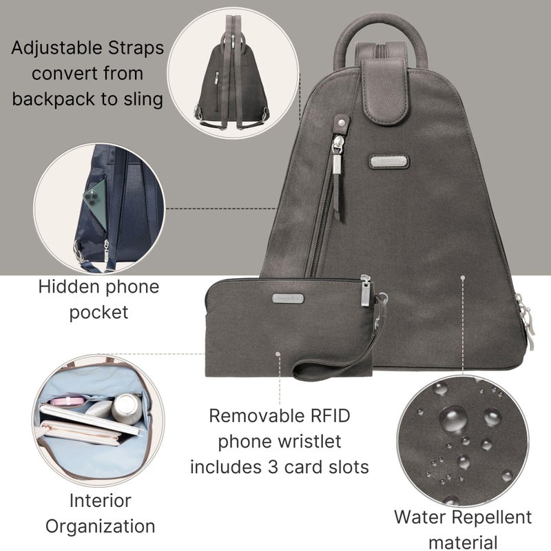 Baggallini Metro Backpack with RFID Phone Wristlet - 9x11 Convertible Sling Bag for Women with Adjustable Shoulder Straps - Image 3